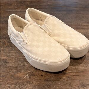 Vans Cream Slip-On Sneakers